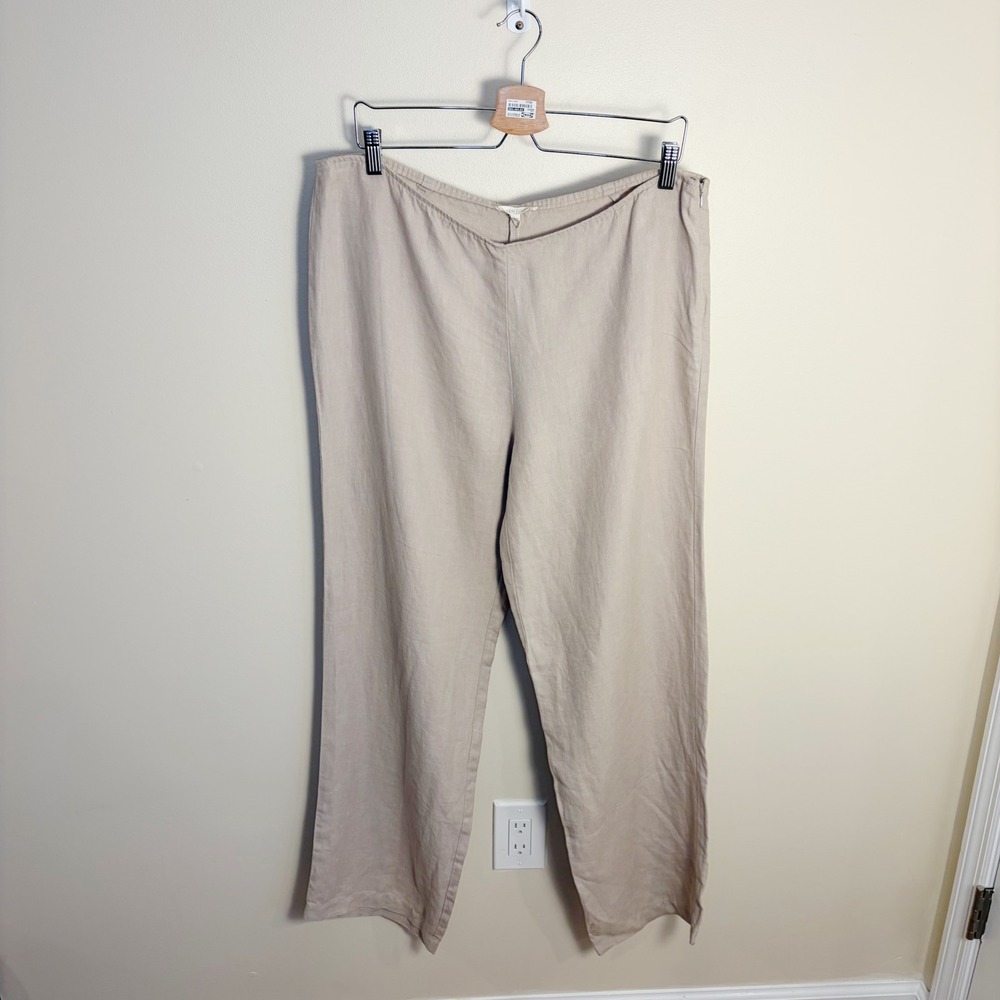 Eileen Fisher Pants Womens M Beige 100% Linen Wide Leg Side Zip Casual Trousers - Picture 5 of 8